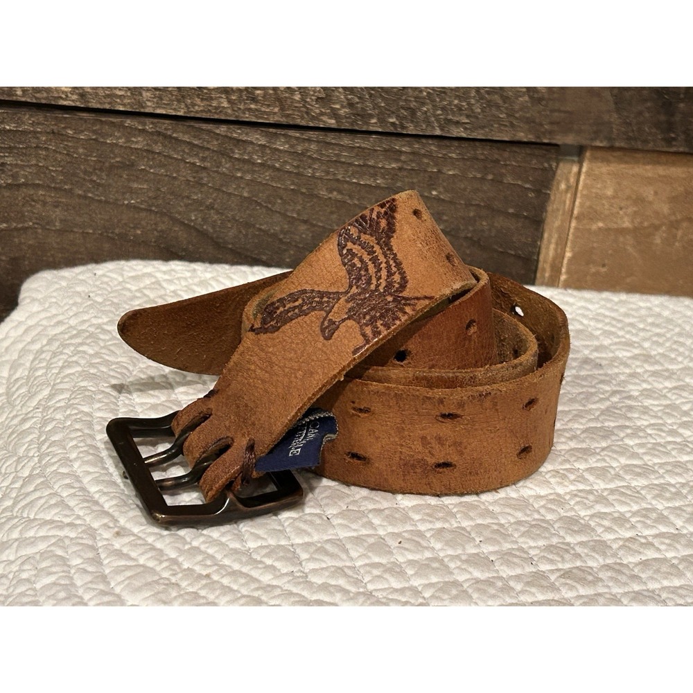 VTG‎ Y2K American Eagle Outfitters Belt Brown Leather Double Buckle Eagle Emboss